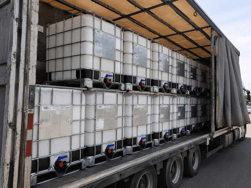 IBC totes loaded on delivery truck