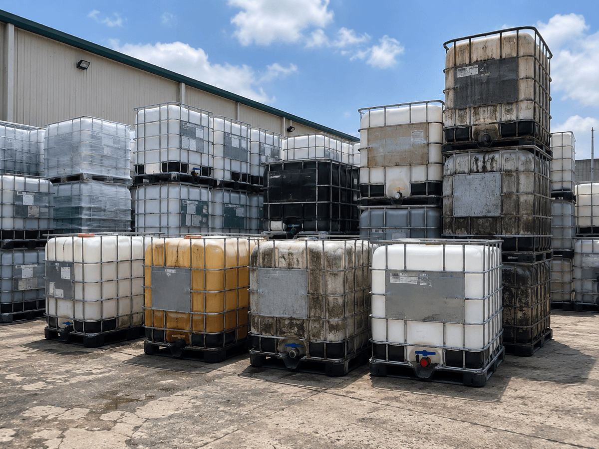 Used IBC totes awaiting reconditioning at our facility